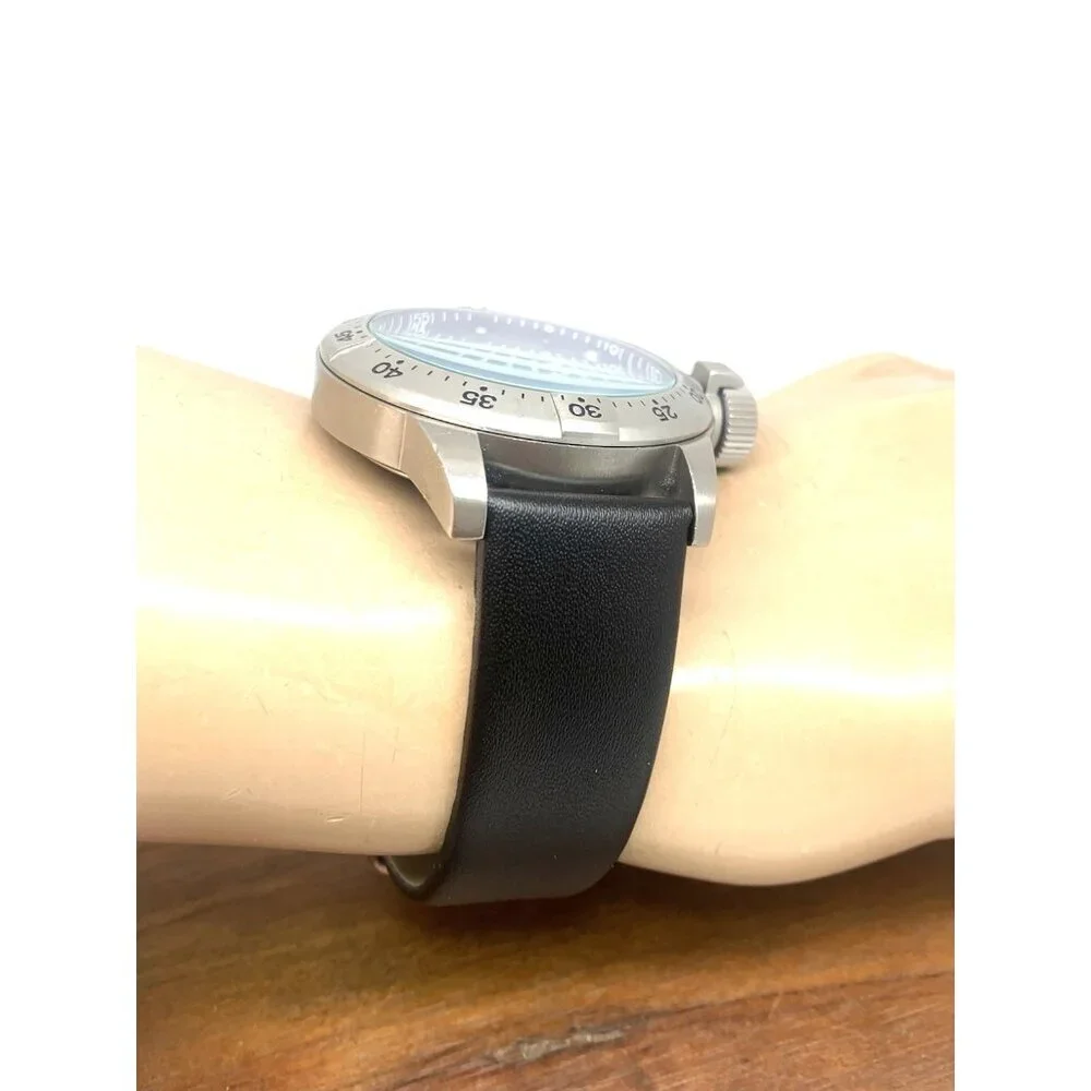 Nautica Men's Watch N14524 Quartz White Dial Date Black Leather Band 46mm